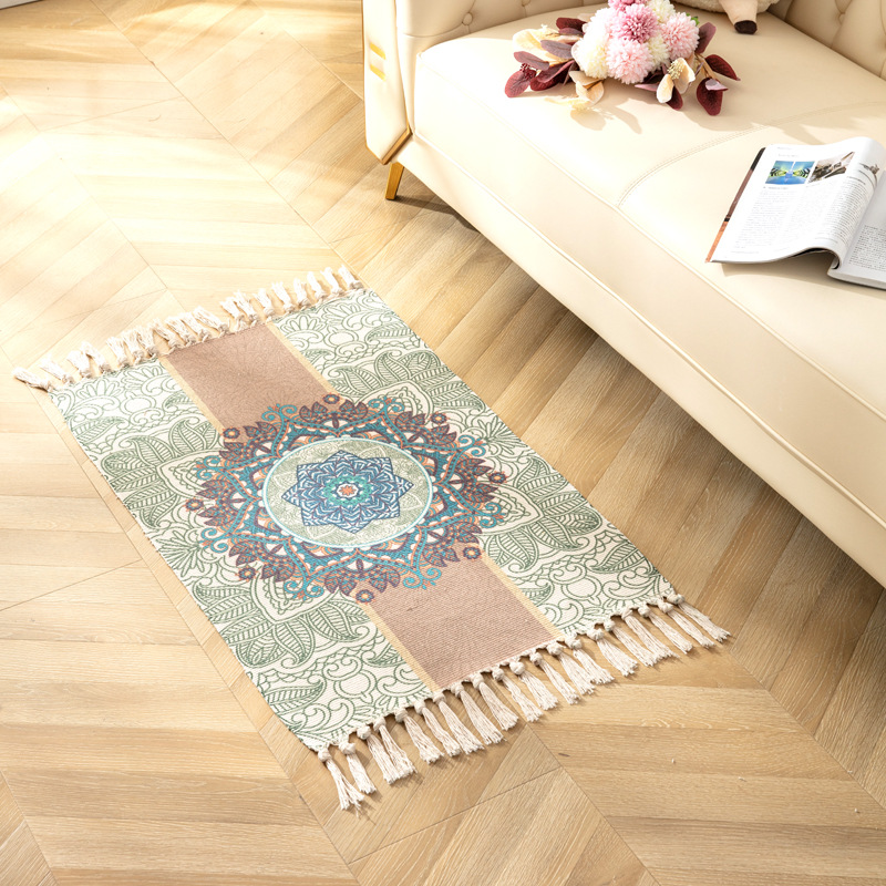 Cotton and linen household bedroom floor MATS, bedside floor MATS, living room sofa and coffee table, hand-fringed carpet, machine washable pic 28