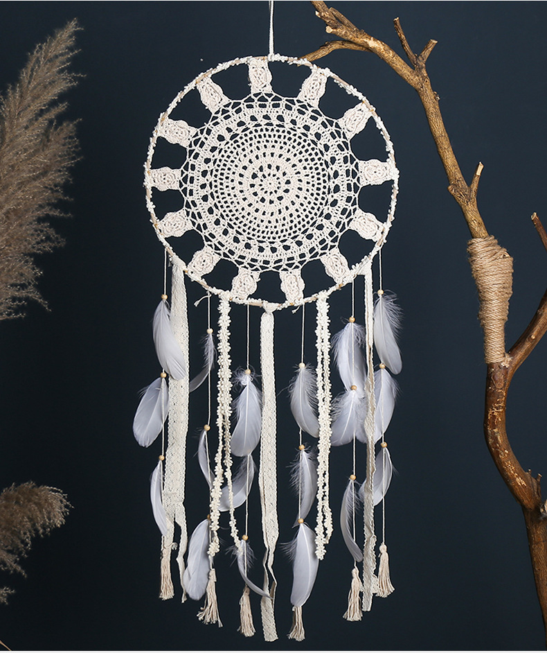 Beige rose hand-woven dreamcatcher decorative pendant, wedding decoration wall bedroom homestay creative tapestry pic 2