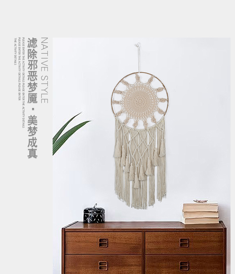 Beige rose hand-woven dreamcatcher decorative pendant, wedding decoration wall bedroom homestay creative tapestry pic 12
