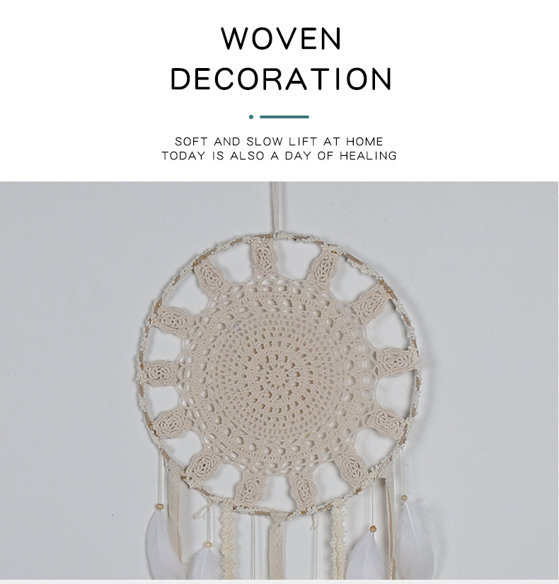 Beige rose hand-woven dreamcatcher decorative pendant, wedding decoration wall bedroom homestay creative tapestry pic 5