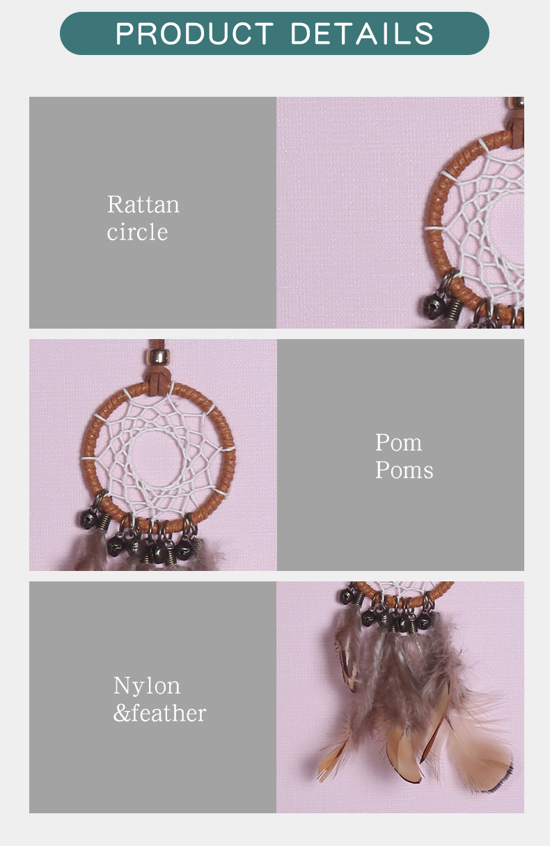 Retro-style car hanging piece, wind chime dream catcher, dream catcher pendant, bell feather dream catcher pendant pic 7