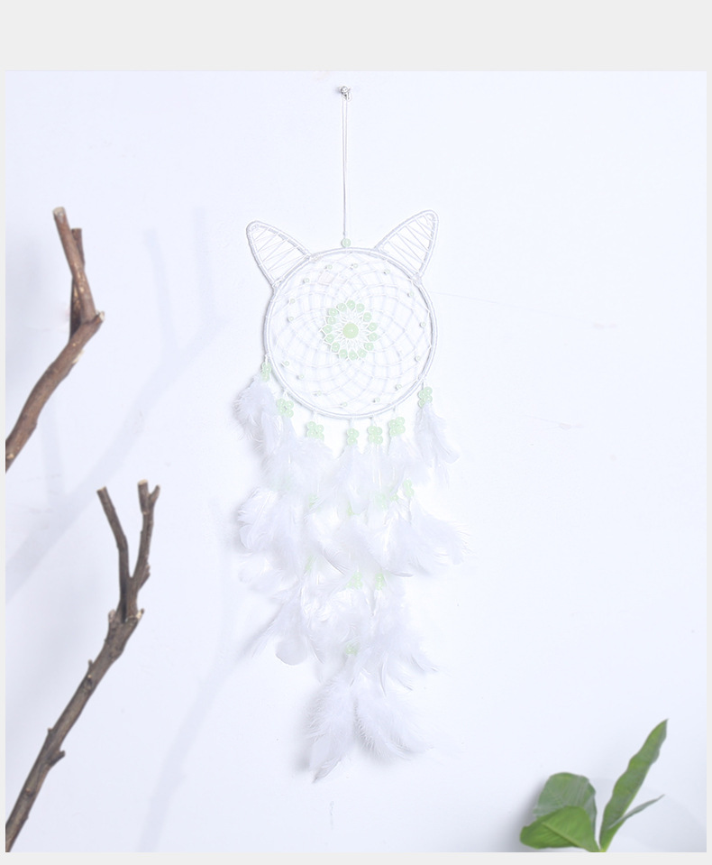 Girlish heart cat-head dreamcatcher, children's room decoration dreamcatcher, luminous cat-head dreamcatcher, white wind chime dreamcatcher pic 10