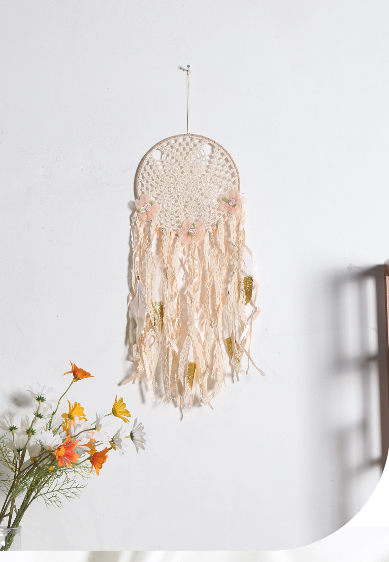 Bohemian-style dream catcher with three flowers, home decoration dream catcher, wall hanging, wall decoration, and dream catcher pendant pic 1