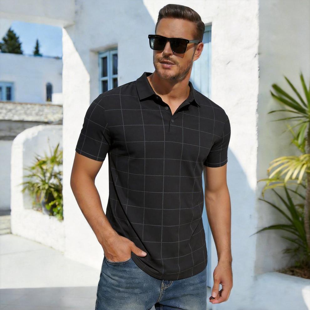 2026 nuevo crossover hombre plaid POLO de cuello de solapa diseño de botón manga corta slim version tipo primavera verano negocios pic 6