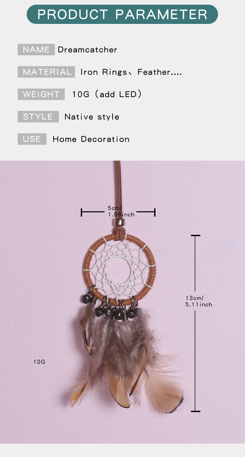 Retro-style car hanging piece, wind chime dream catcher, dream catcher pendant, bell feather dream catcher pendant pic 6