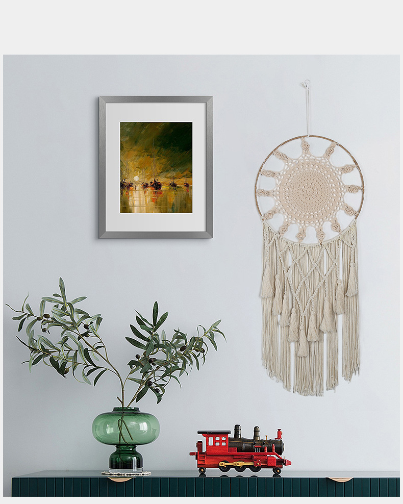 Beige rose hand-woven dreamcatcher decorative pendant, wedding decoration wall bedroom homestay creative tapestry pic 13