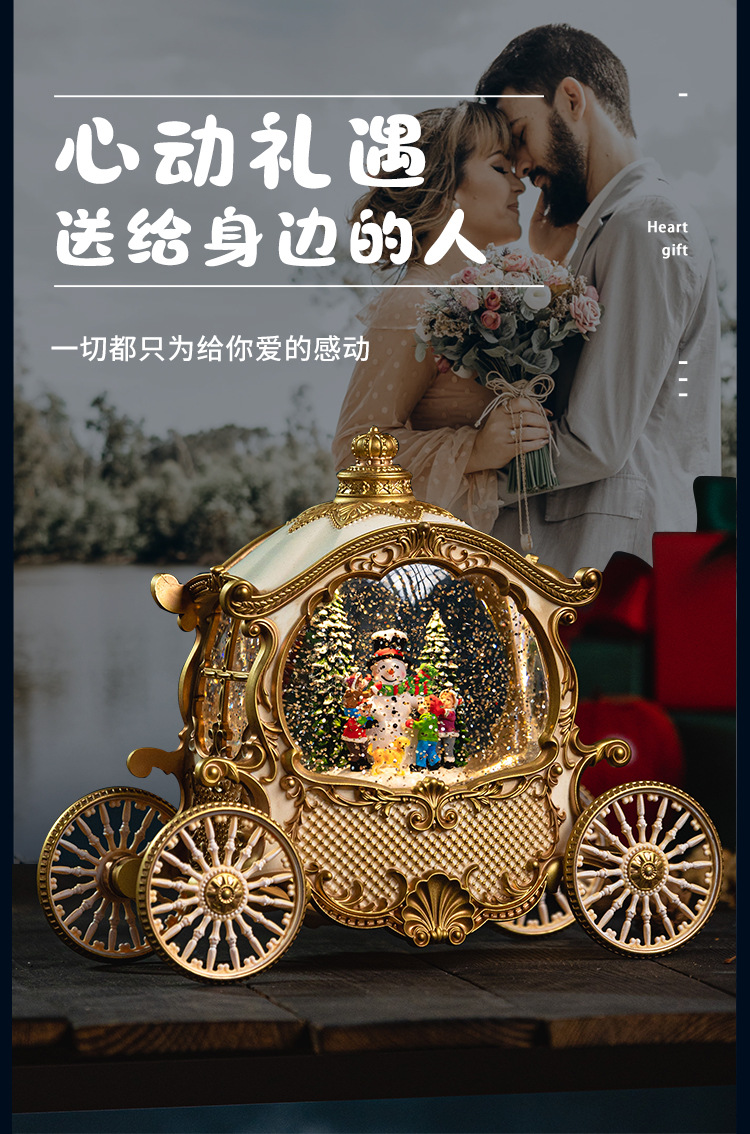 High-end Christmas pumpkin carriage, old man wind lantern, music box, music box decoration, birthday gift, display item, gift crystal pic 7