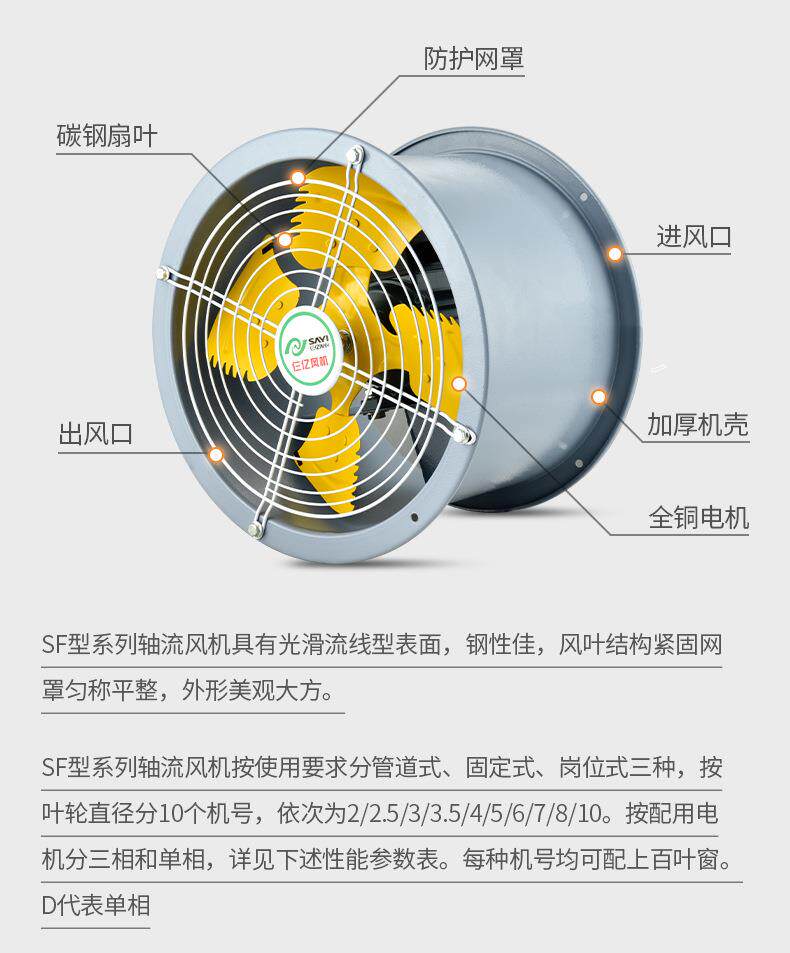 Axial flow fan, 220V duct ventilator, industrial plant exhaust fan, kitchen exhaust fan, powerful suction, 380V pic 8