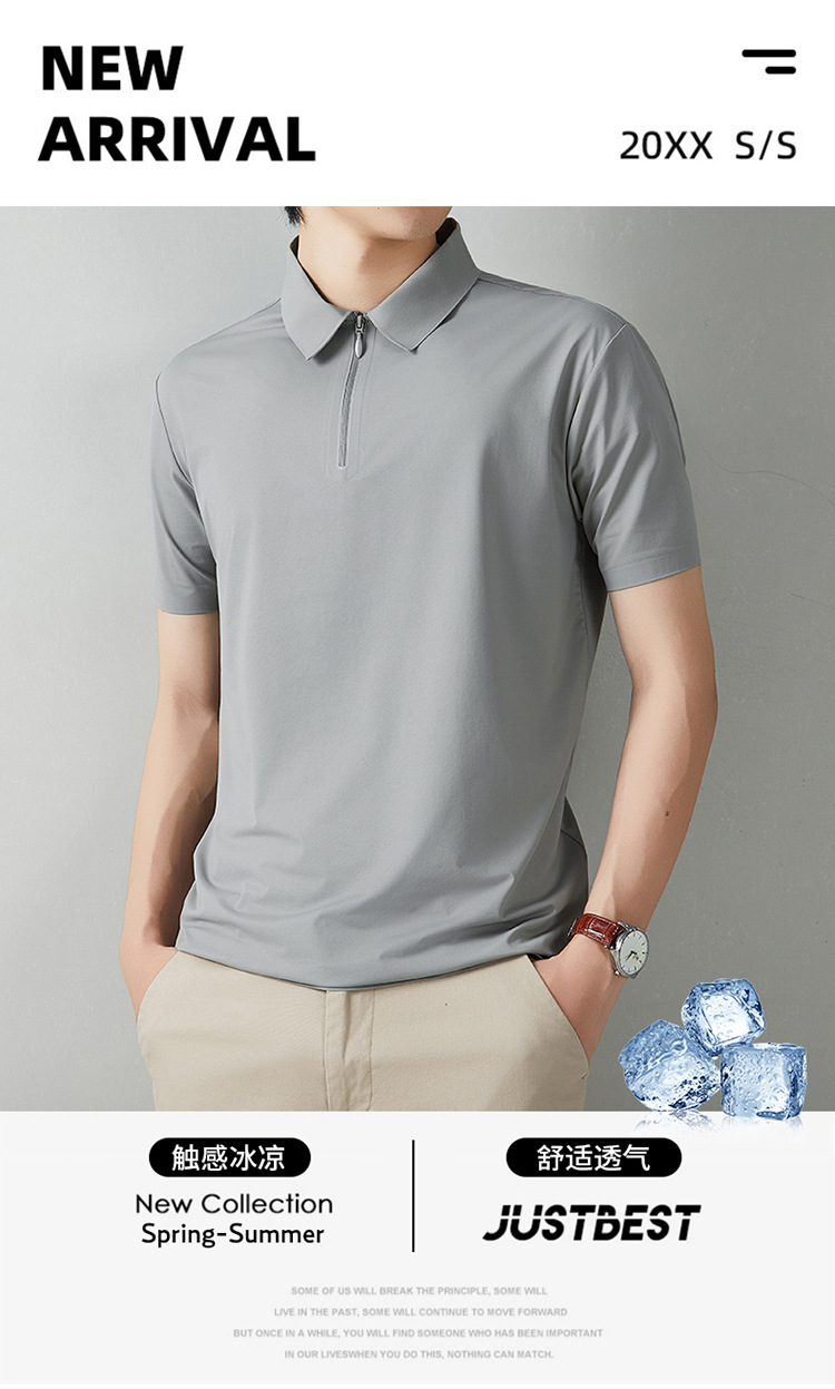 2026 los hombres de verano casual versátil disan arrugas rápido seco sin marcas cremallera polo ropa de trabajo se puede imprimir logo solapa pic 3