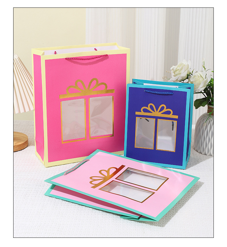 Cross-border transparent window display bow gift bags, handbags, flower packaging bags, souvenirs, window-opening gifts, window-opening style souvenir packaging pic 10