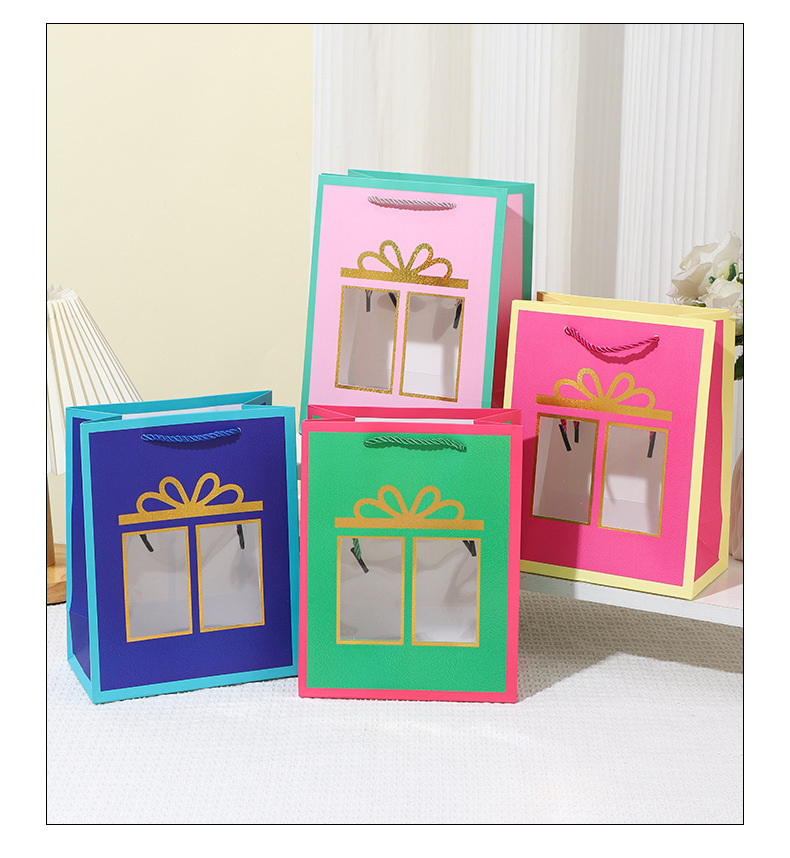 Cross-border transparent window display bow gift bags, handbags, flower packaging bags, souvenirs, window-opening gifts, window-opening style souvenir packaging pic 11