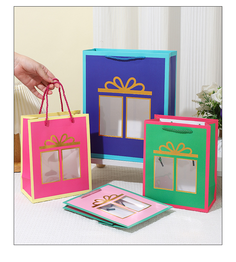 Cross-border transparent window display bow gift bags, handbags, flower packaging bags, souvenirs, window-opening gifts, window-opening style souvenir packaging pic 12