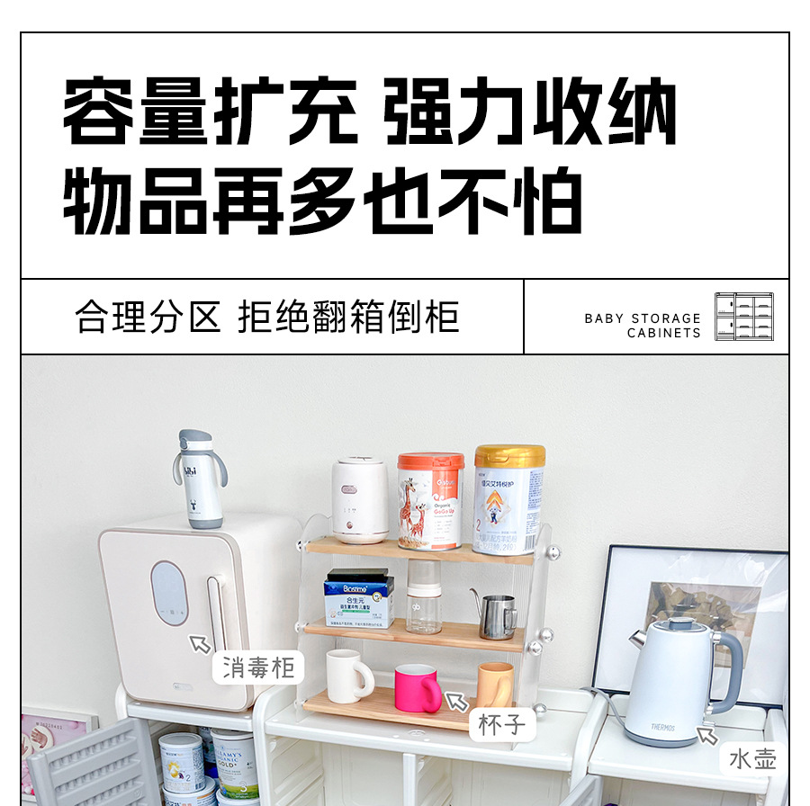 儿童收纳架落地家用婴儿用品喂养台收纳柜宝宝置物整理箱储物玩具置物架折叠收纳柜详情3