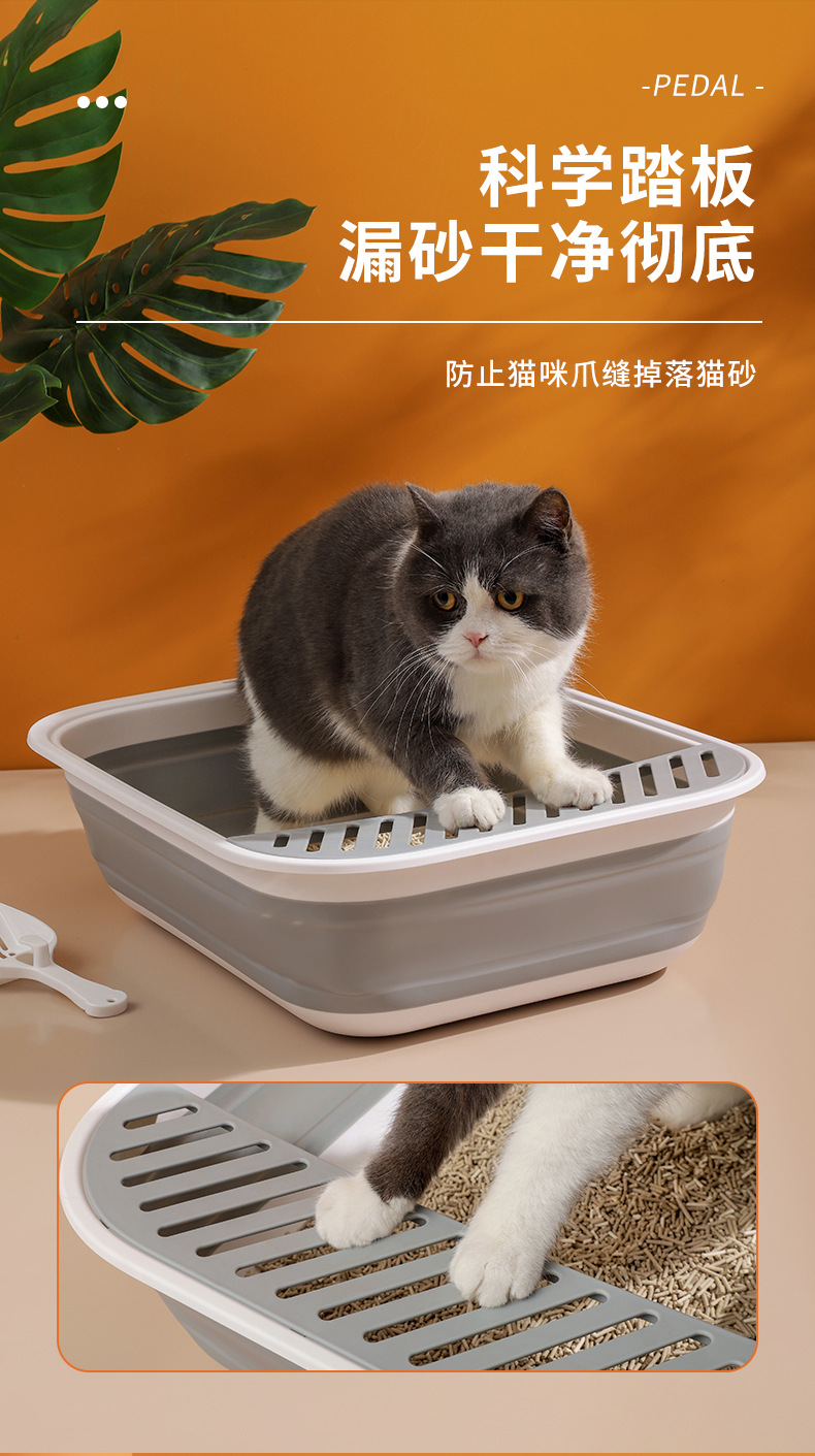 Wholesale of new semi-enclosed folding cat litter boxes, extra-large anti-splash cleaning cat supplies pic 10
