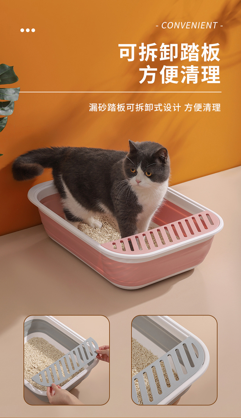 Wholesale of new semi-enclosed folding cat litter boxes, extra-large anti-splash cleaning cat supplies pic 4
