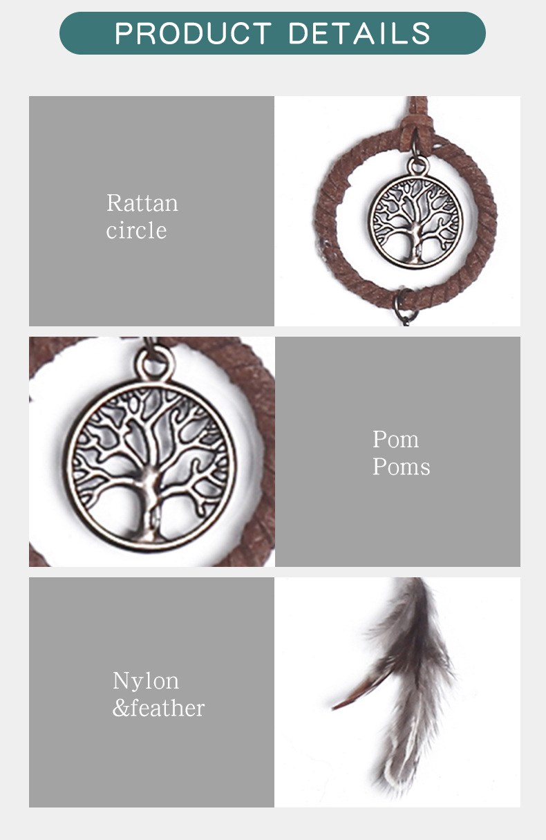 Retro life tree car pendant dream catcher, brown feather dream catcher pendant Dream catcher, wind chime pic 7