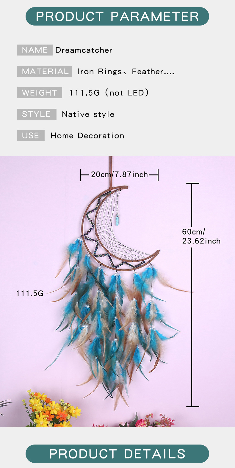 Cross-border exclusive Halloween Black Moon Dreamcatcher, Ghost Festival Feather woven Dreamcatcher, retro Moon Dreamcatcher pic 6