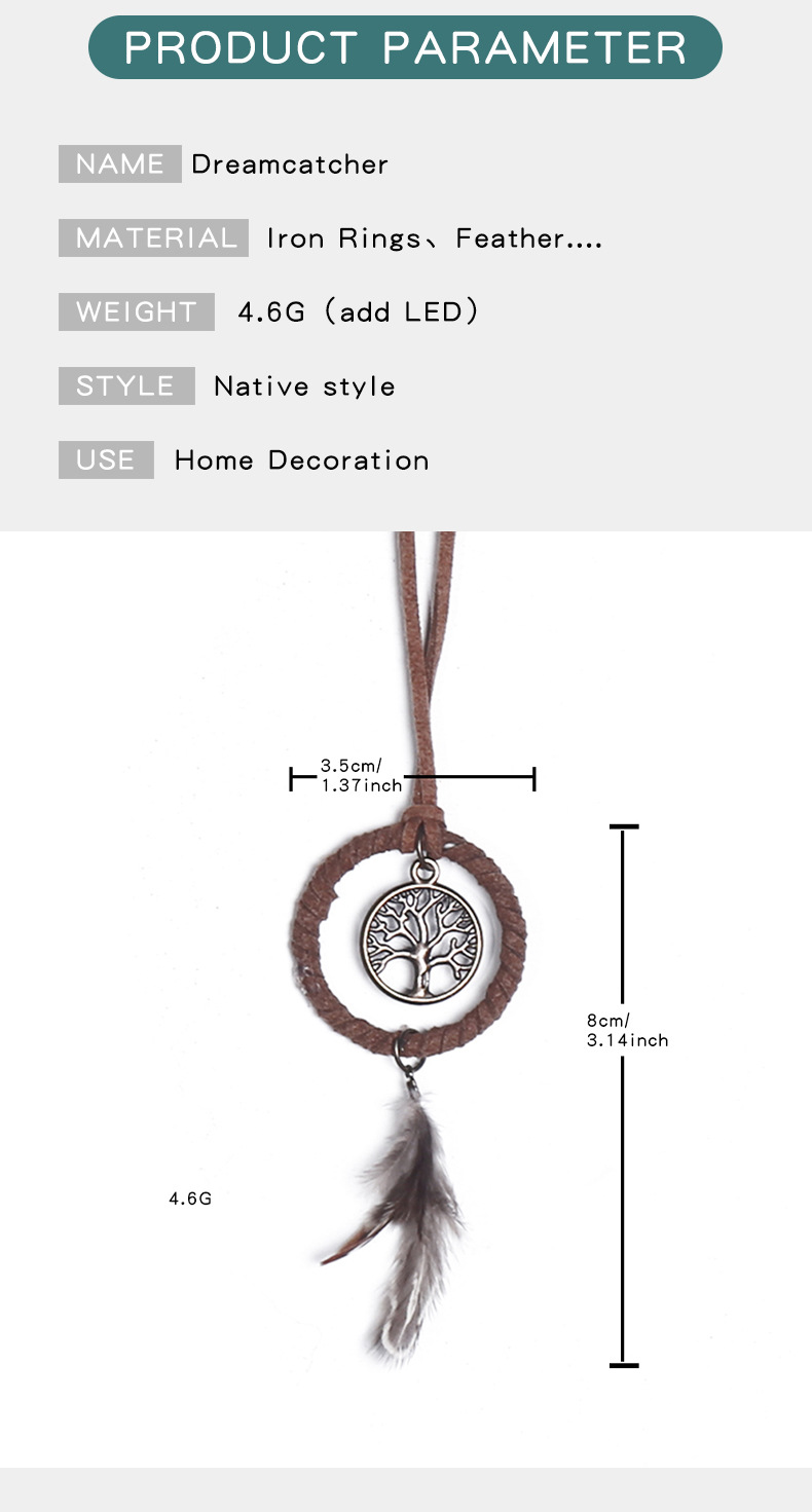 Retro life tree car pendant dream catcher, brown feather dream catcher pendant Dream catcher, wind chime pic 6