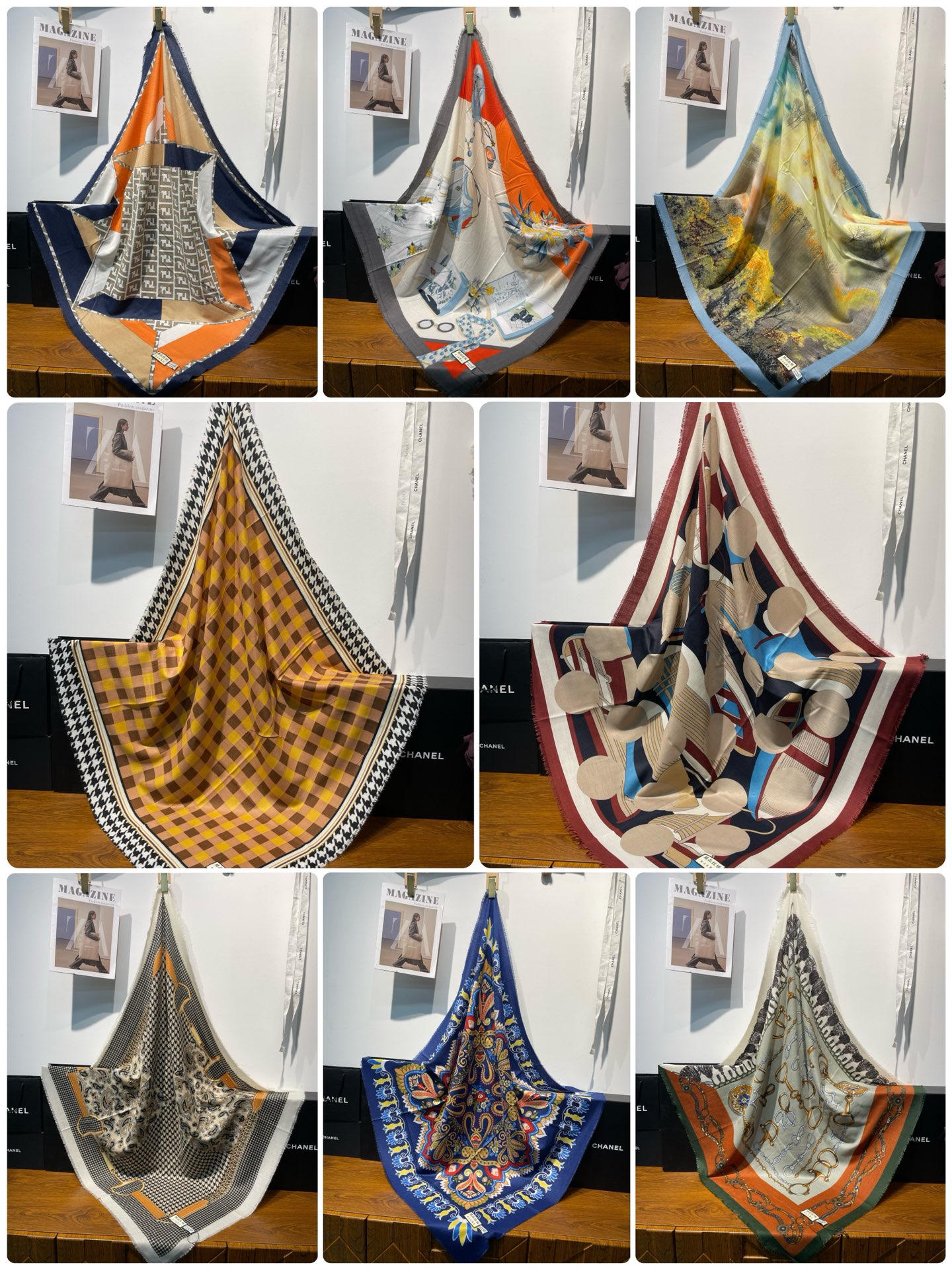 Wholesale of new cross-border export cash on delivery scarves, fashionable and classic velvet printed square scarves, e-commerce live streaming supply chain pic 5