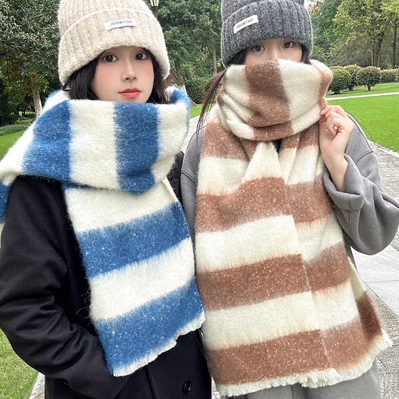 New in-stock cross-border scarf wholesale e-commerce live streaming supply chain AC loose beard two-color horizontal stripe extra-long scarf pic 7
