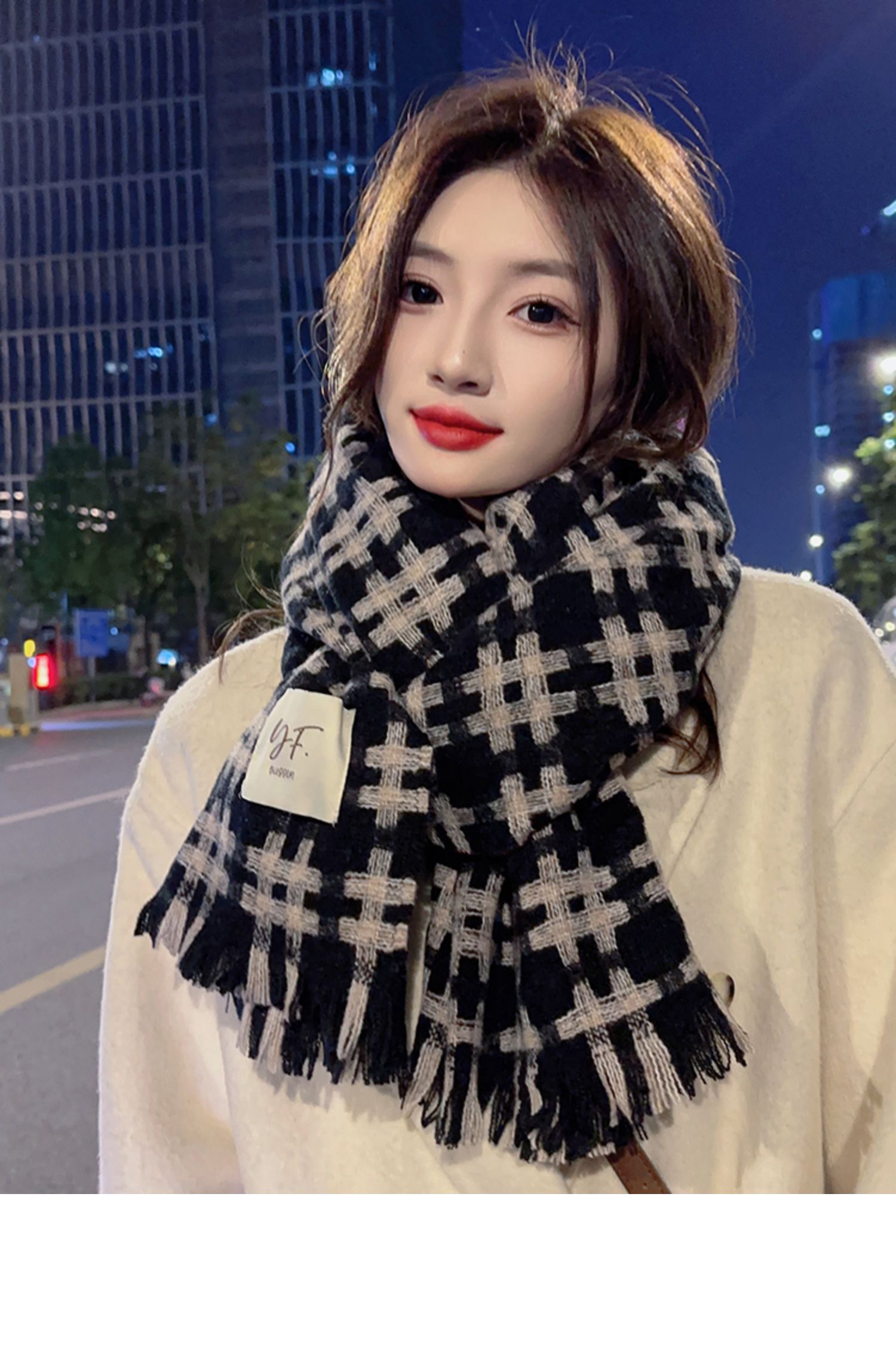New cross-border scarves are available for live-streaming on e-commerce platforms, featuring a fashionable checkered pattern pic 4