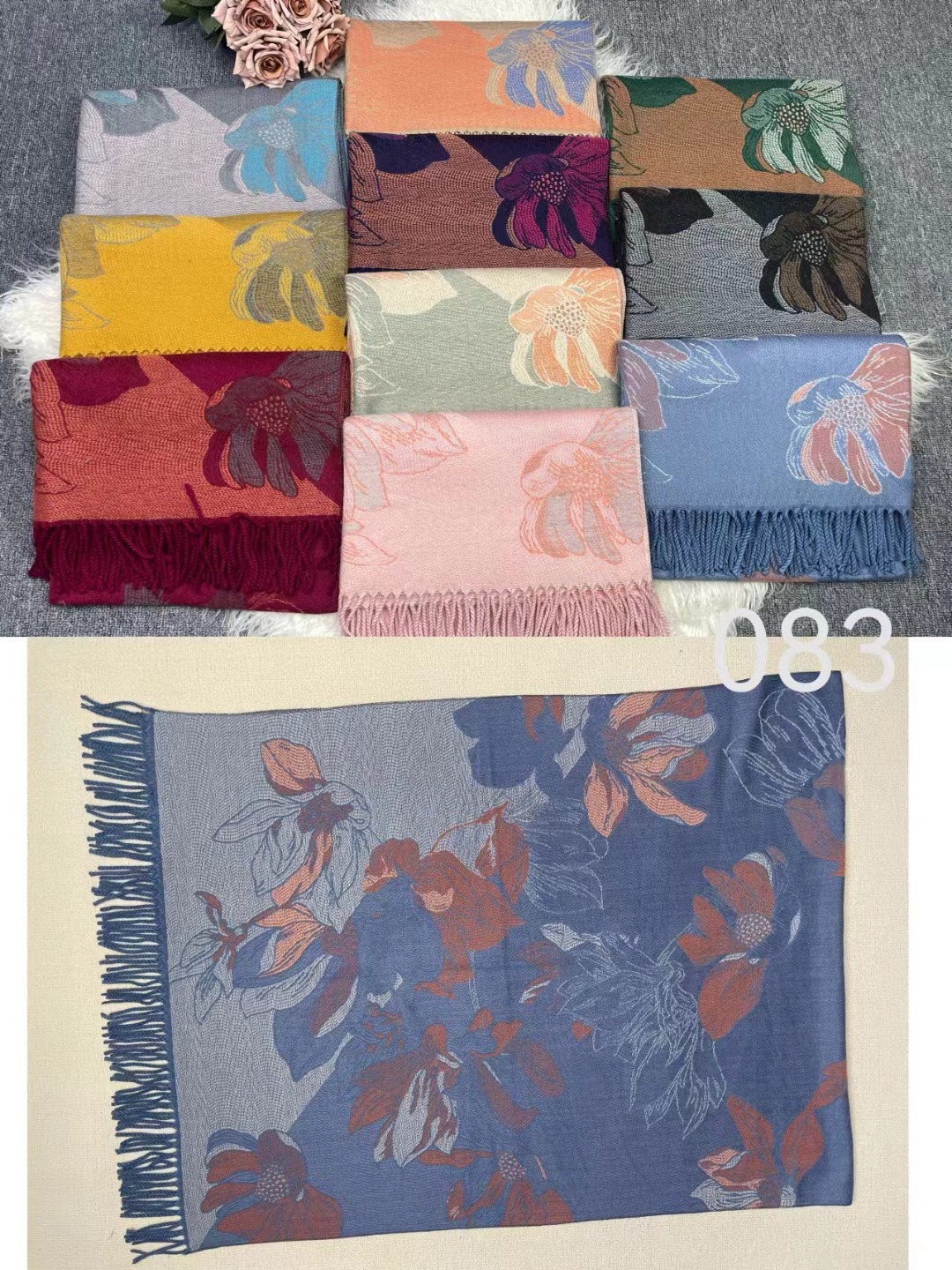New order style cross-border scarf wholesale, core-spun yarn, flower e-commerce live streaming supply chain pic 5