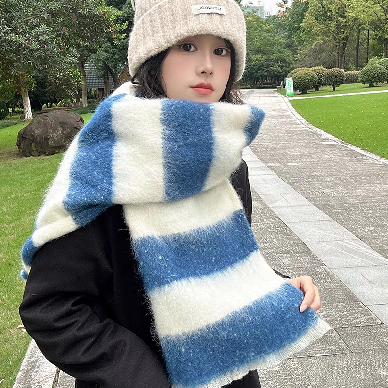 New in-stock cross-border scarf wholesale e-commerce live streaming supply chain AC loose beard two-color horizontal stripe extra-long scarf pic 8
