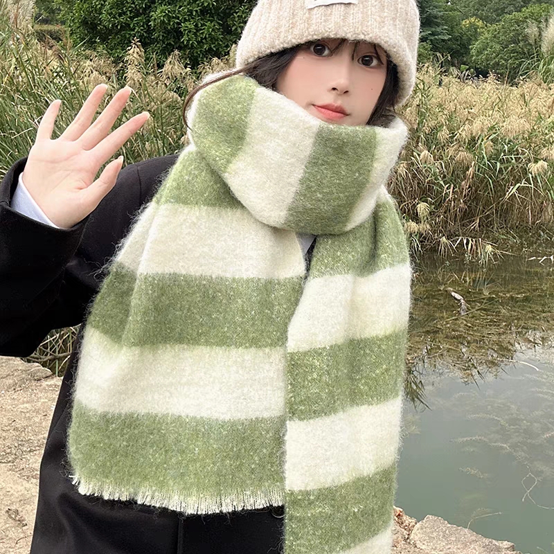 New in-stock cross-border scarf wholesale e-commerce live streaming supply chain AC loose beard two-color horizontal stripe extra-long scarf pic 6
