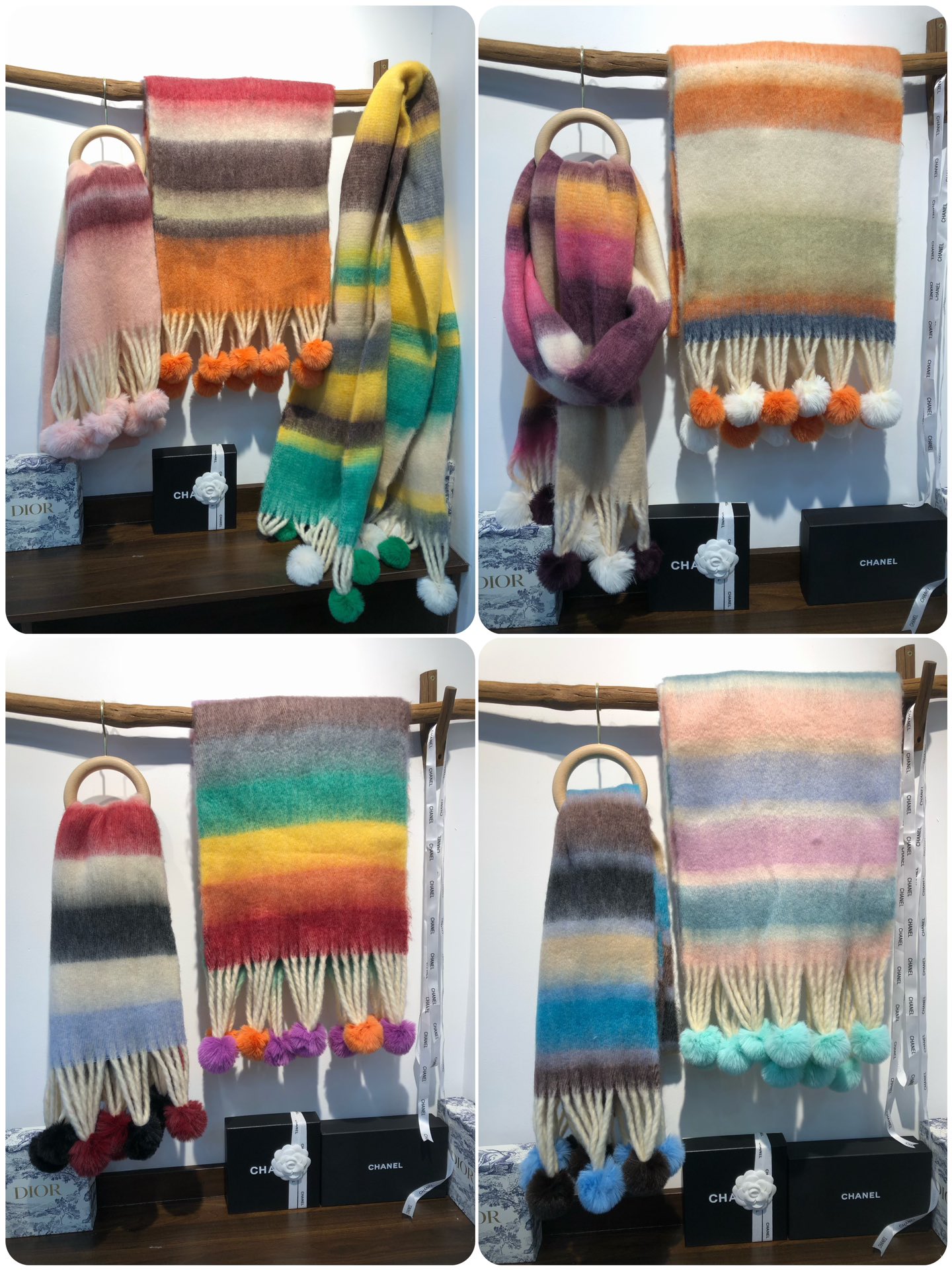 New in-stock cross-border scarves, hairball horizontal stripes, e-commerce live streaming supply chain pic 5