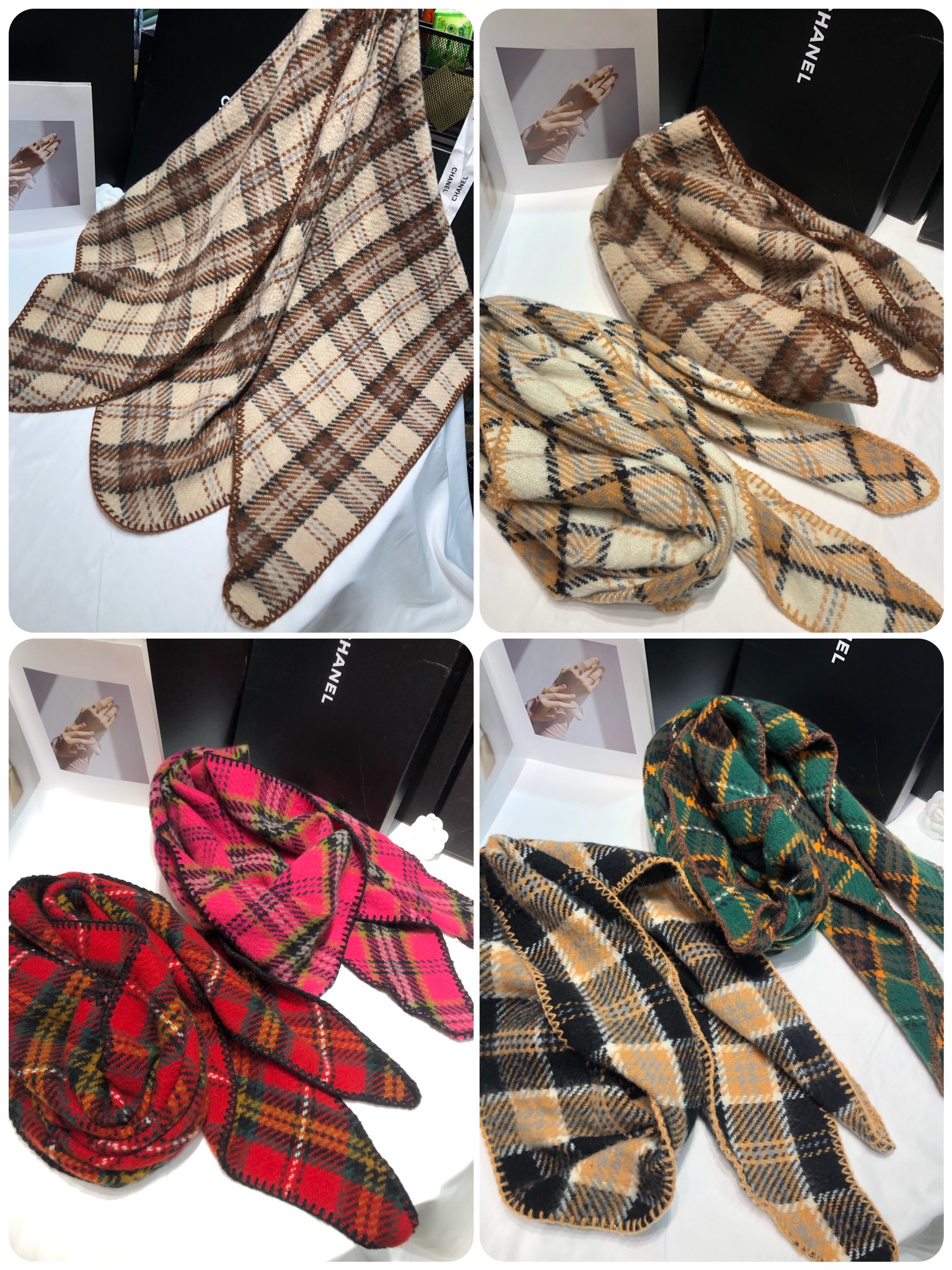 New in-stock scarves wholesale e-commerce live streaming triangular scarves, British checkered edge triangular scarves pic 5
