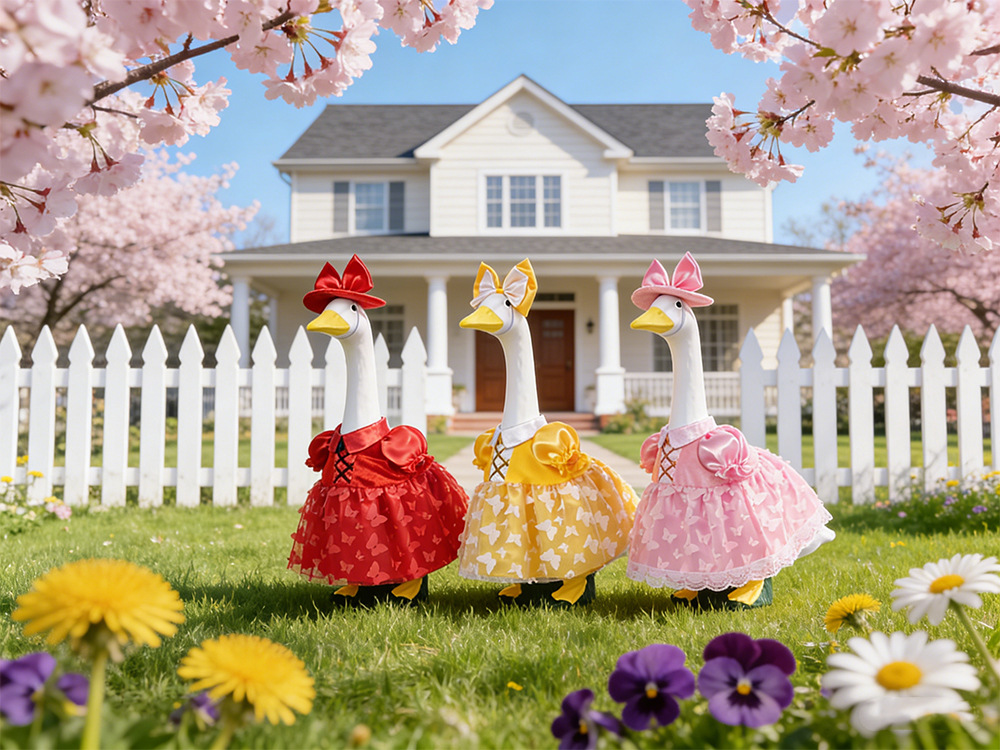 New 23-inch sunflower porch goose dress Princess chiffon dress suit outdoor garden statue goose dress wholesale pic 2