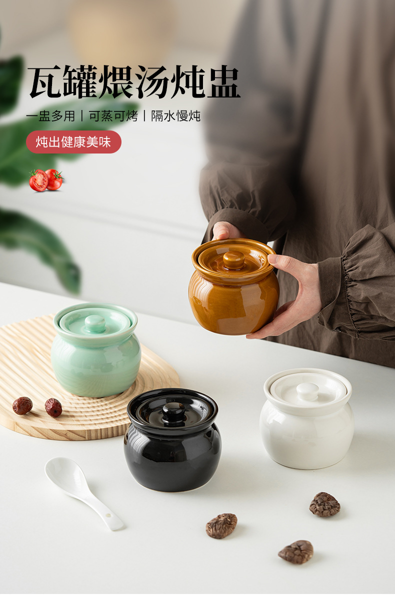 瓦罐炖盅隔水炖蒸蛋炖罐带盖汤罐中式沙县小吃一人份陶瓷煨汤汤盅详情1