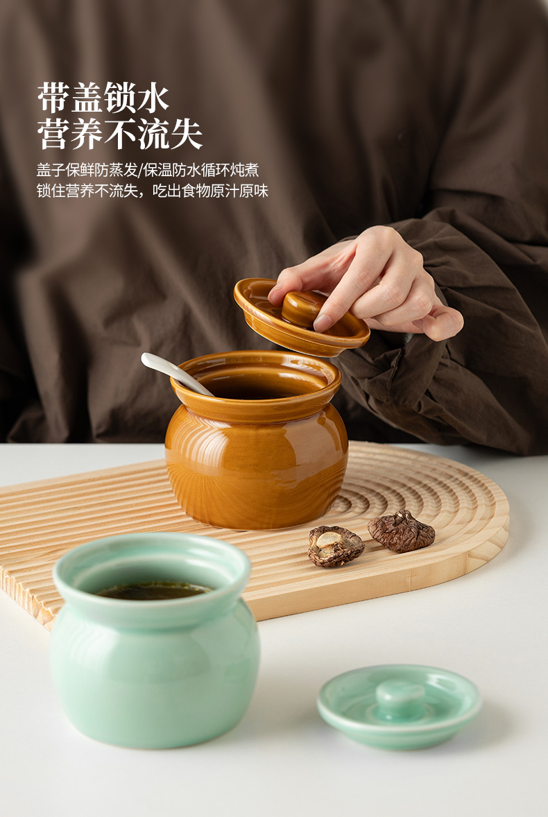 瓦罐炖盅隔水炖蒸蛋炖罐带盖汤罐中式沙县小吃一人份陶瓷煨汤汤盅详情7