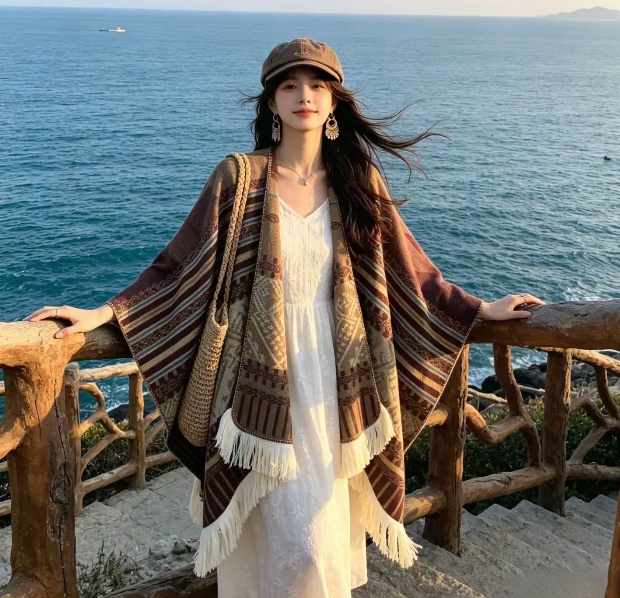 拍照神器旅游民族风披肩跨境电商直播冬季保暖披肩批发供应链供货 pic 3