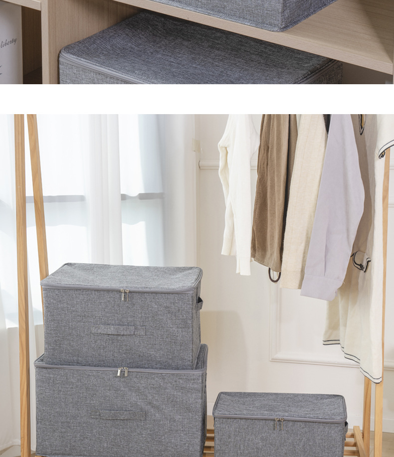 Muestra de fábrica personalizada en stock caja de almacenamiento de cremallera de lino de algodón caja de almacenamiento de juguete plegable lavable caja de almacenamiento de colcha de algodón caja de colcha de cama caja de almacenamiento de coche pic 8