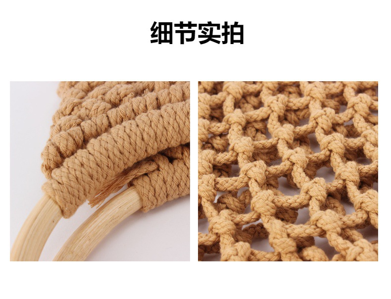 森系百搭时尚手工棉绳编织包沙滩度假旅游网兜手拎包纯色镂空女包箱规：57*45*58 60个           pic 9