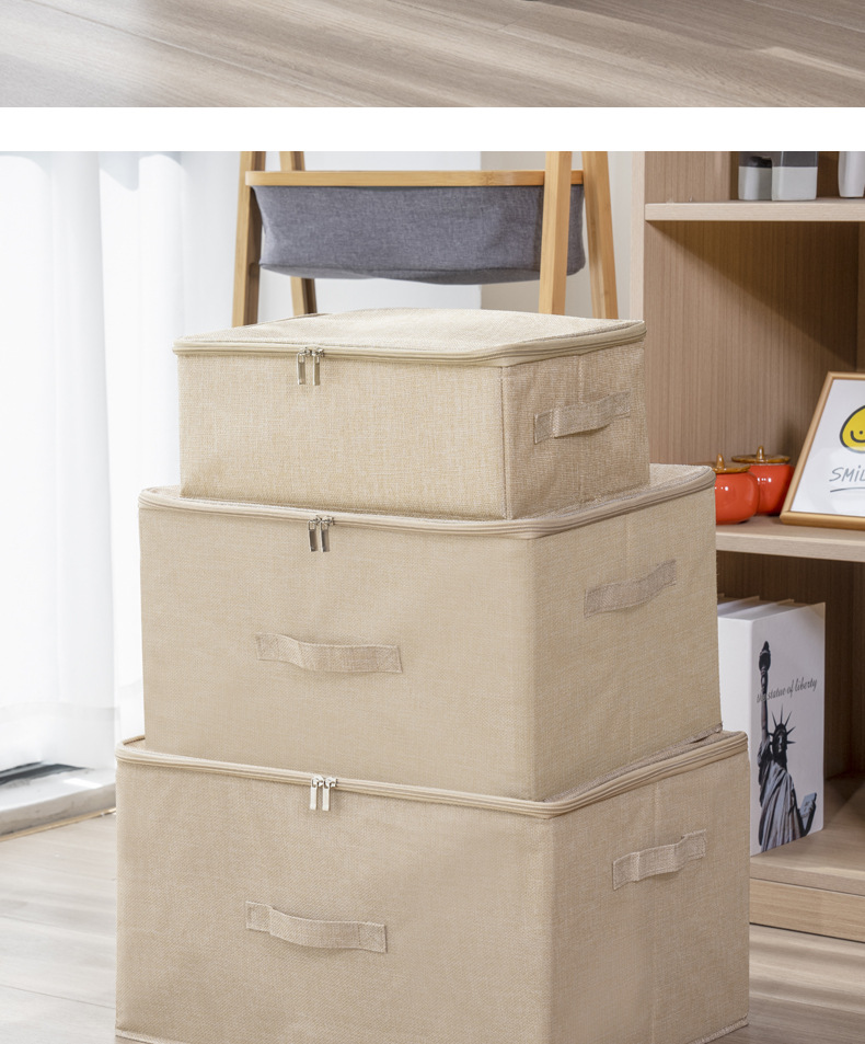 Muestra de fábrica personalizada en stock caja de almacenamiento de cremallera de lino de algodón caja de almacenamiento de juguete plegable lavable caja de almacenamiento de colcha de algodón caja de colcha de cama caja de almacenamiento de coche pic 2
