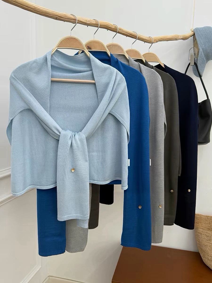 New cross-border e-commerce live-streaming spring and summer high-quality shawl for sun protection, paired with a T-shaped waistcoat and air-conditioned knitted scarf pic 3
