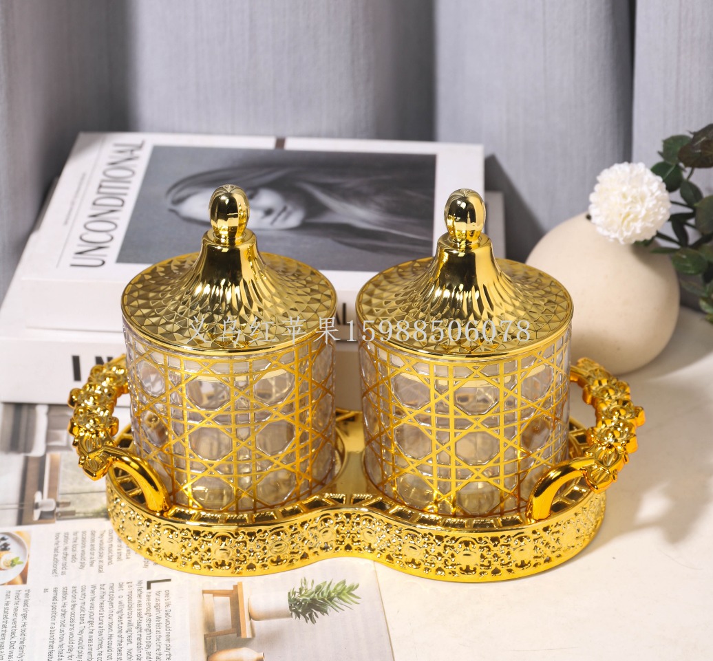 Golden double-jar ceramic decorative art piece, a blind box of Sanrio and crystal money tree decoration, a great collectible item pic 2