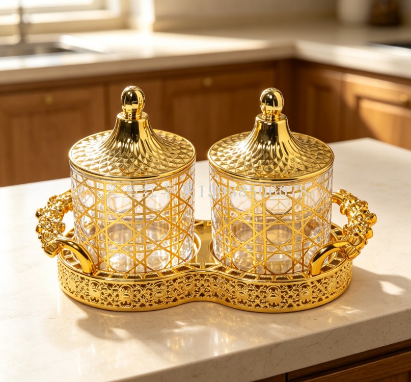 Golden double-jar ceramic decorative art piece, a blind box of Sanrio and crystal money tree decoration, a great collectible item pic 1