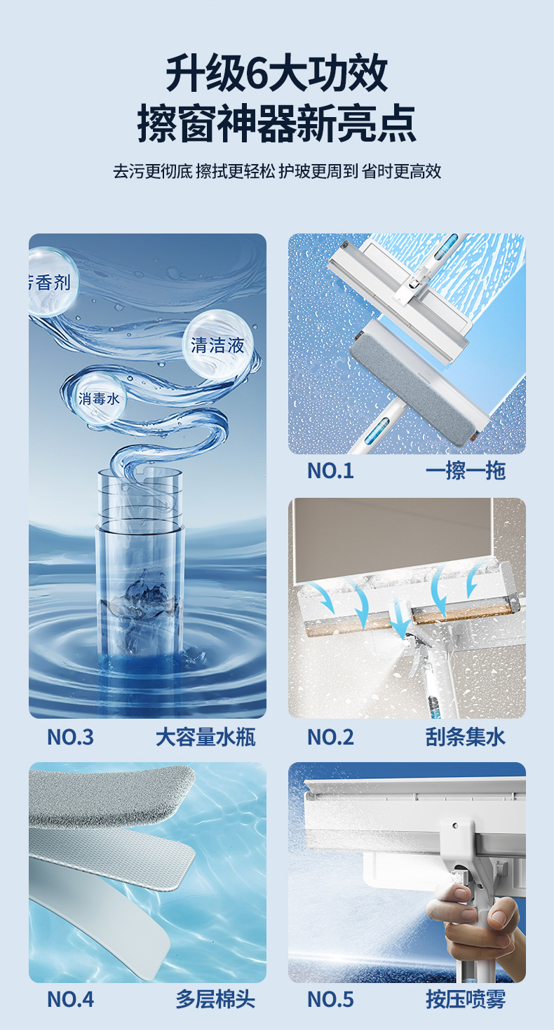 新款可喷水擦玻璃神器双面家用集水擦窗刮水器外窗伸缩杆清洁工具详情2