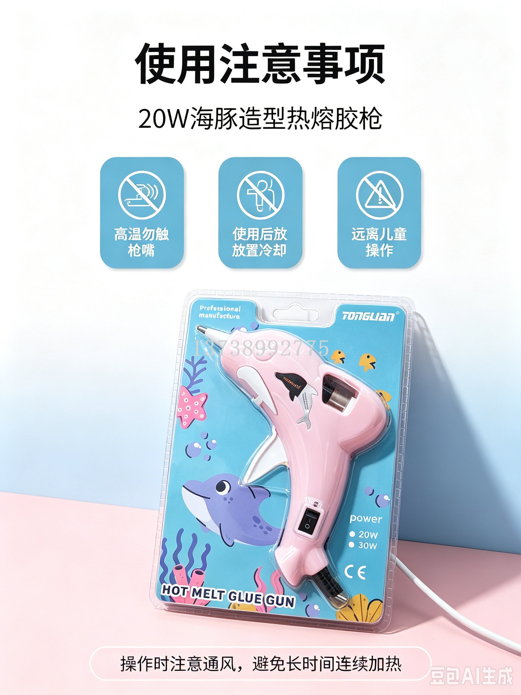 20W dolphin-shaped hot melt glue gun, handcrafted jewelry model repair, household hot melt glue gun pic 6