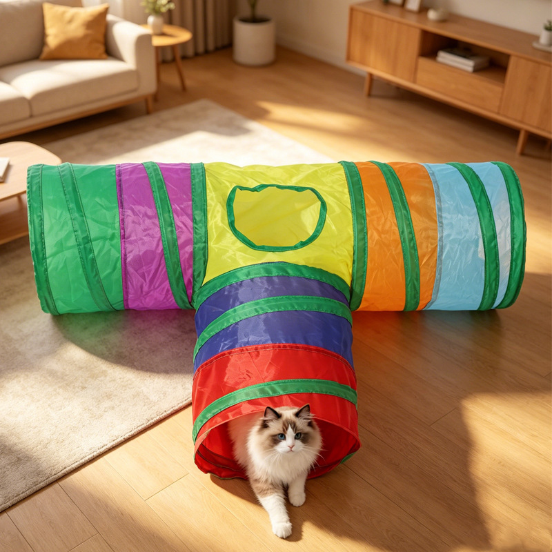 Cross-border Rainbow T-shaped three-way cat channel, fur ball Cat toy track, Pet toys and supplies, tumbling dragon channel pic 5