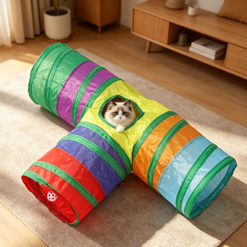 Cross-border Rainbow T-shaped three-way cat channel, fur ball Cat toy track, Pet toys and supplies, tumbling dragon channel pic 8