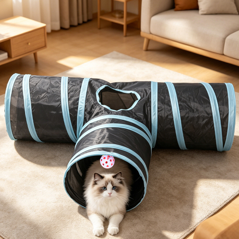 Cross-border Rainbow T-shaped three-way cat channel, fur ball Cat toy track, Pet toys and supplies, tumbling dragon channel pic 13