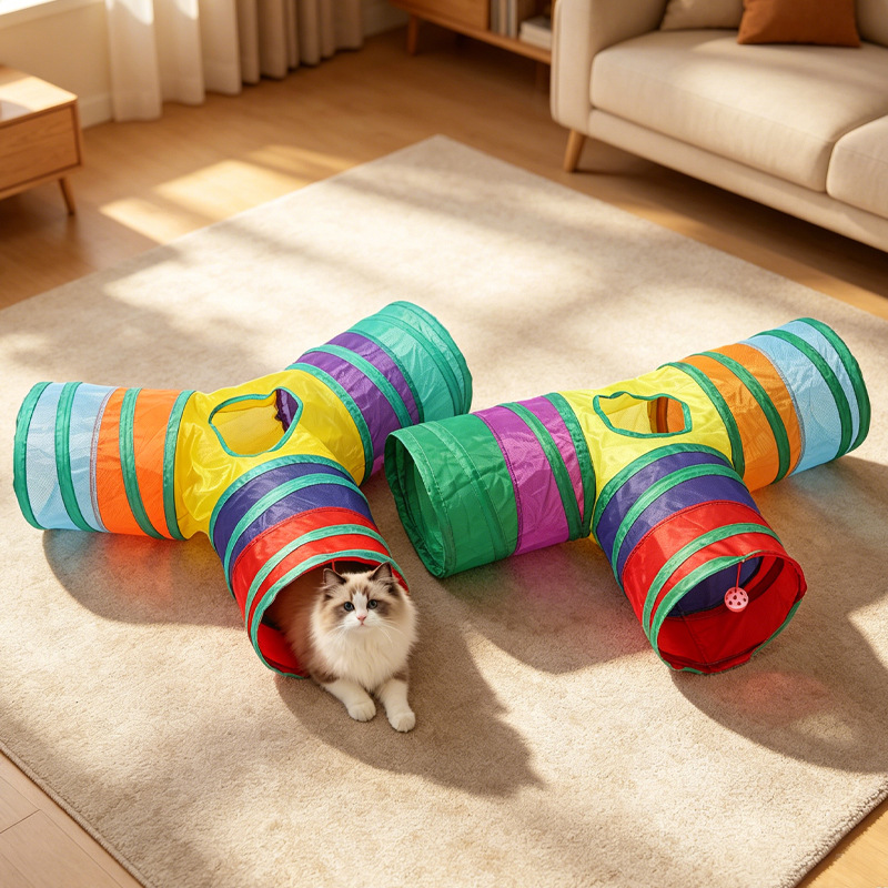 Cross-border Rainbow T-shaped three-way cat channel, fur ball Cat toy track, Pet toys and supplies, tumbling dragon channel pic 4