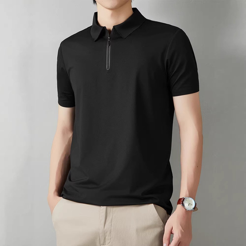 2026男夏季休闲百搭迪桑皱速干无痕拉链polo衫工作服可印logo翻领