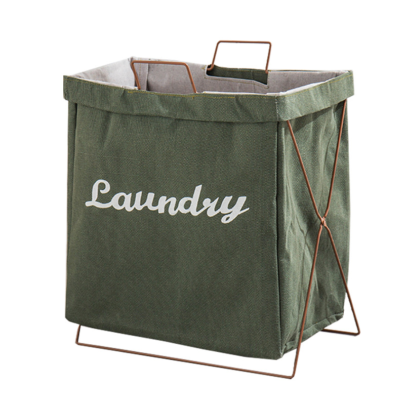 Waterproof cotton and linen laundry basket, dirty clothes basket, clothes storage basket, Japanese simple iron frame, fabric folding dirty clothes basket bucket Application Scenario