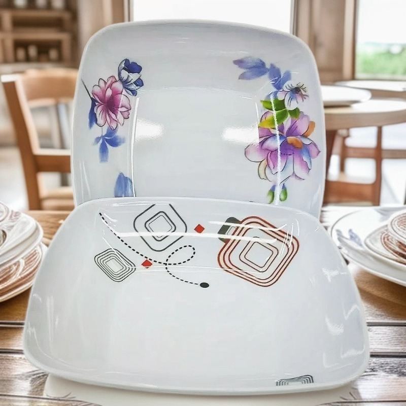 White plates, melamine tableware, square plates, flat plates, deep plates, vegetable plates, dinner plates, Western plates, commercial imitation porcelain square plates wholesale full figure