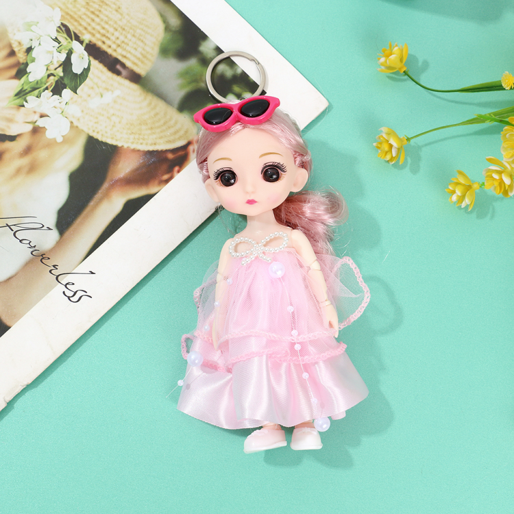17 cm Barbie Douyin best-selling hand-foot activity doll, princess girl glasses dress doll, interchangeable keychain pendant, girl toy Specification image